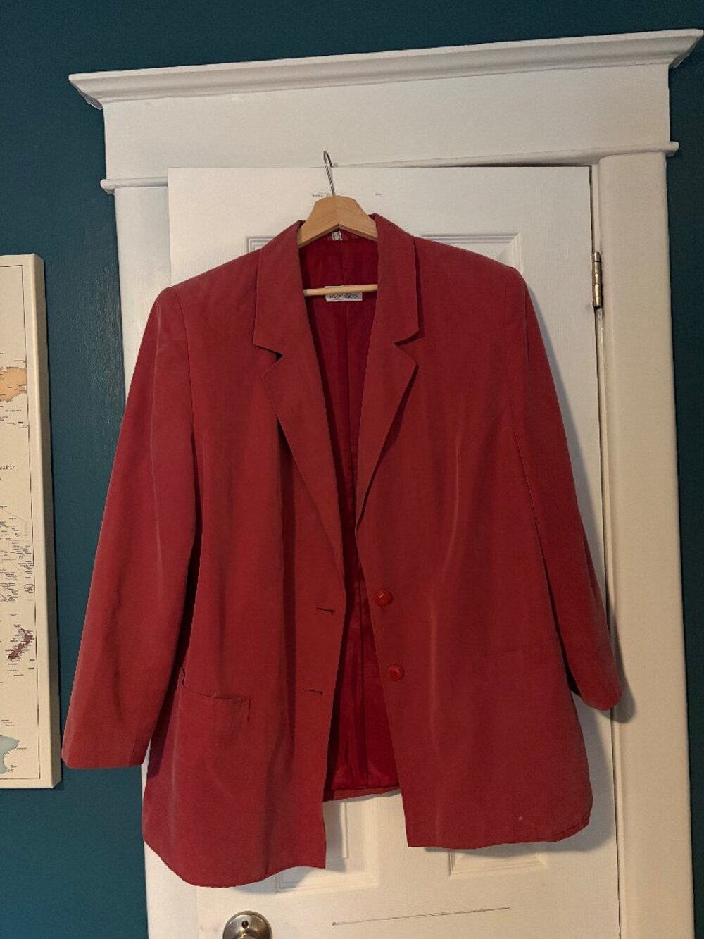 Vintage Rudolf Scherer Coordinates Coral Red Longline Blazer 90s Oversized Sz 16
